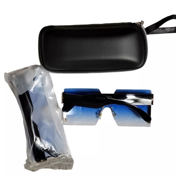 NEW Bold Geometric Rectangular Fashion Sunglasses With Case - Picture 16 of 16